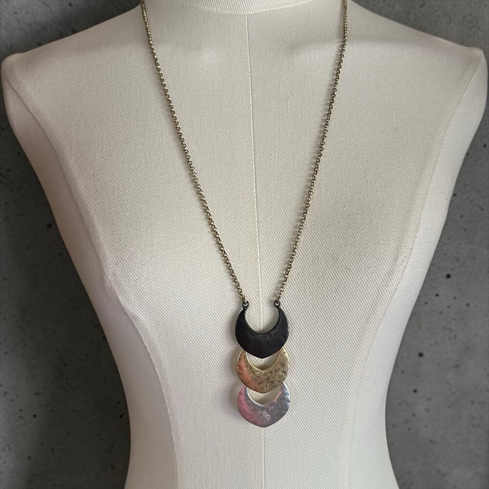 Lucky Pendant Triple hammered Silver Black Gold 27-30"